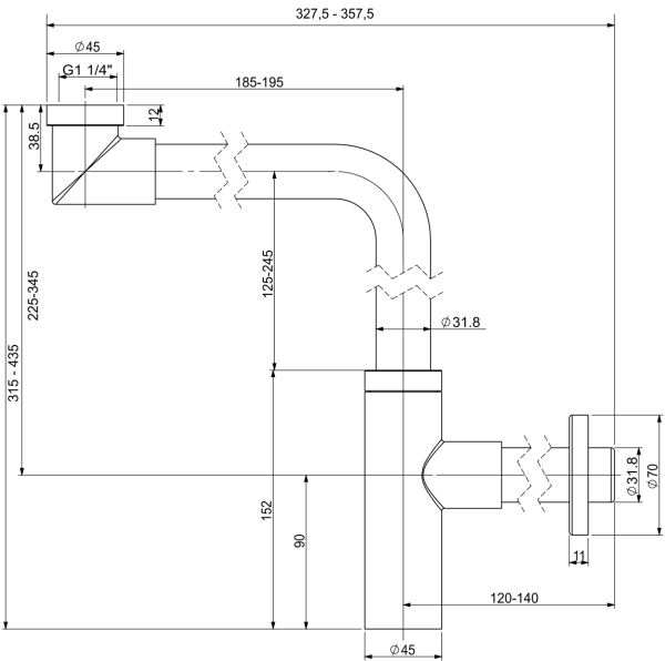 Металлический сифон для раковины Vimarr Drainage 5180083000, черный матовый Металлический сифон для раковины Vimarr Drainage 5180083000, черный матовый