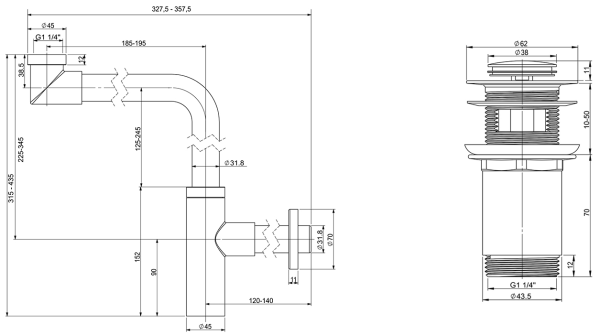 Набор 2 в 1 Vimarr Drainage 5180083001, сифон для раковины, донный клапан с переливом, матовый черный Набор 2 в 1 Vimarr Drainage 5180083001, сифон для раковины, донный клапан с переливом, матовый черный