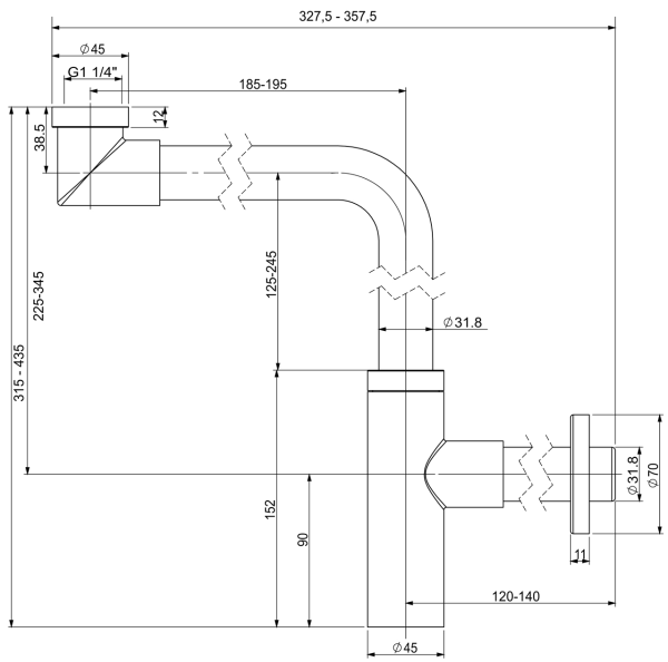 Металлический сифон для раковины Vimarr Drainage 5180084000, золото Металлический сифон для раковины Vimarr Drainage 5180084000, золото