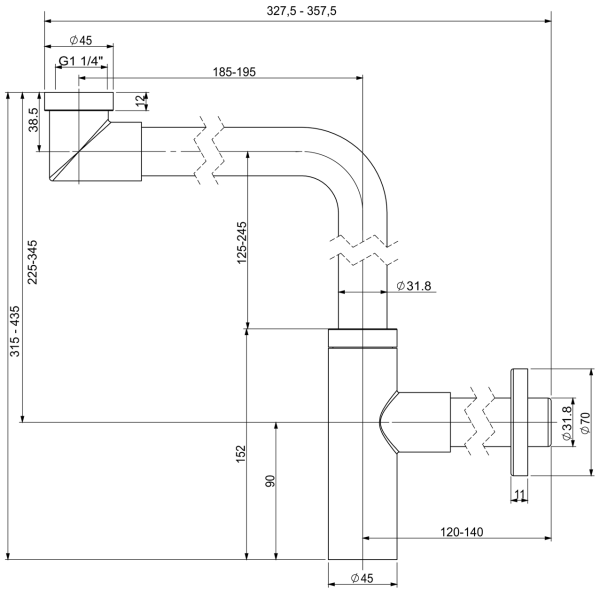 Металлический сифон для раковины Vimarr Drainage 5180084500, розовое золото Металлический сифон для раковины Vimarr Drainage 5180084500, розовое золото