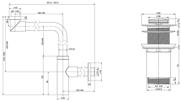 Набор 2 в 1 Vimarr Drainage 5180084502, сифон для раковины, донный клапан без перелива, розовое золото Набор 2 в 1 Vimarr Drainage 5180084502, сифон для раковины, донный клапан без перелива, розовое золото