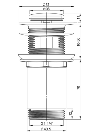 Металлический донный клапан с переливом для раковины Vimarr Drainage 5190014000, золото