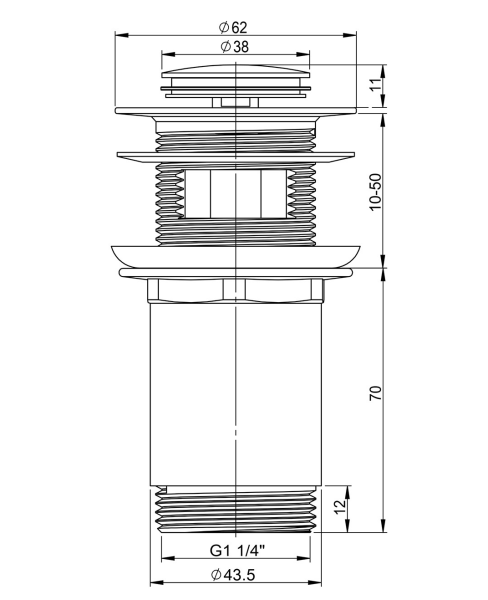 Металлический донный клапан с переливом для раковины Vimarr Drainage 5190012000, матовый белый
