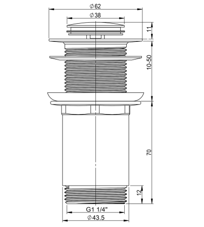 Металлический донный клапан без перелива для раковины Vimarr Drainage 5190023000, черный матовый