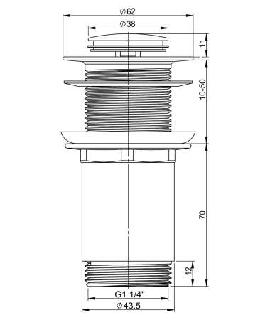 Металлический донный клапан без перелива для раковины Vimarr Drainage 5190024000, золото