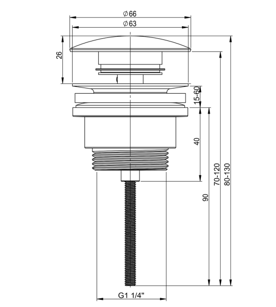 Металлический универсальный донный клапан для раковины Vimarr Drainage 5190032000, матовый белый