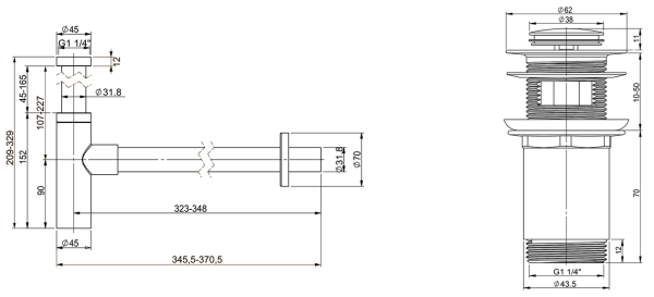Набор 2 в 1 Vimarr Drainage 5180072001, сифон для раковины, донный клапан с переливом, матовый белый Набор 2 в 1 Vimarr Drainage 5180072001, сифон для раковины, донный клапан с переливом, матовый белый