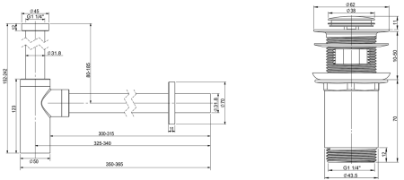 Набор 2 в 1 Vimarr Drainage 5180042001, сифон для раковины, донный клапан с переливом, матовый белый