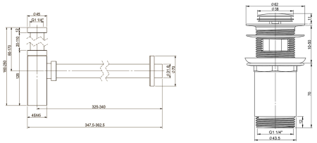 Набор 2 в 1 Vimarr Drainage 5180051001, сифон для раковины, донный клапан с переливом, хром
