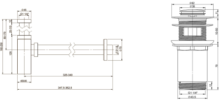 Набор 2 в 1 Vimarr Drainage 5180053001, сифон для раковины, донный клапан с переливом, черный матовый