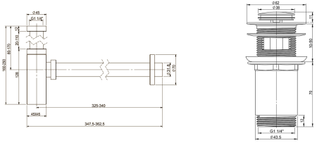 Набор 2 в 1 Vimarr Drainage 5180054001, сифон для раковины, донный клапан с переливом, золото