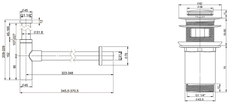 Набор 2 в 1 Vimarr Drainage 5180072001, сифон для раковины, донный клапан с переливом, матовый белый