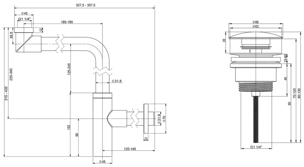 Набор 2 в 1 Vimarr Drainage 5180081003, сифон для раковины, донный клапан универсальный, хром