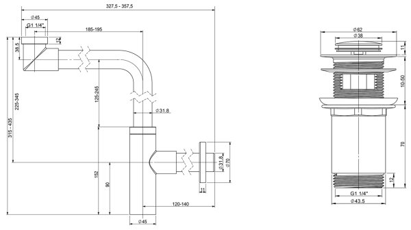 Набор 2 в 1 Vimarr Drainage 5180082001, сифон для раковины, донный клапан, матовый белый