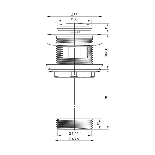 Металлический донный клапан с переливом для раковины Vimarr Drainage 5190013000, черный матовый Металлический донный клапан с переливом для раковины Vimarr Drainage 5190013000, черный матовый