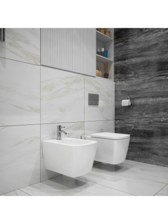 Комплект 6 в 1 Lavinia Boho Aveo Rimless 77050207, премиум с пластиковой (матовый хром) клавишей, удлиненным крепежом, инсталляцией и унитазом