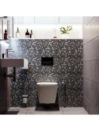 Комплект 6 в 1 Lavinia Boho Aveo Rimless 77050211, премиум с пластиковой (матовый хром) клавишей, удлиненным крепежом, инсталляцией и унитазом