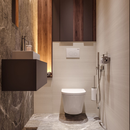 Комплект 6 в 1 Lavinia Boho Biore Rimless 75110178, премиум со стеклянной черно-коричневой клавишей, инсталляцией и унитазом