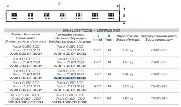 Дизайн-решетка Winkiel Cubo WDR-800-01-0002 для дренажного канала