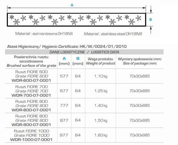 Дизайн-решетка Winkiel Flore WDR-800-07-0001 для дренажного канала