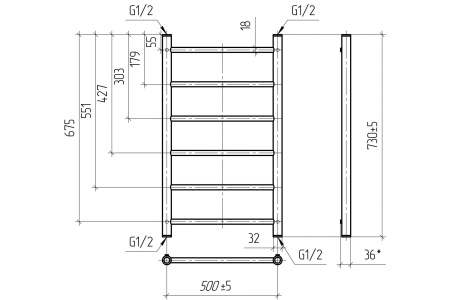 Полотенцесушитель водяной Vimarr Briz PSV-13VMRB58Cr 500х800 лесенка, с фитингами в комплекте, хром