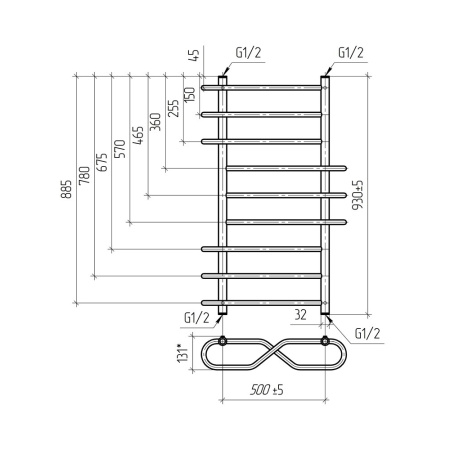 Водяной полотенцесушитель Vimarr Saturn PSBP14VMRS51BL 500x1000, с фитингами в комплекте, черный матовый