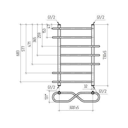 Водяной полотенцесушитель Vimarr Saturn PSBP14VMRS58BL 500x800, с фитингами в комплекте, черный матовый