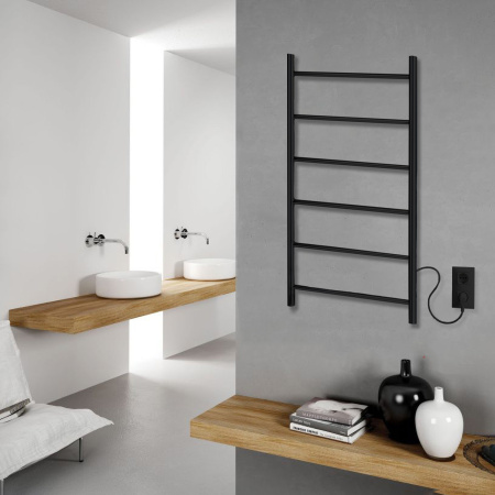 Полотенцесушитель электрический Vimarr Kaskad LNK-VMRKe58BM 500х800 лесенка, черный матовый (муар)