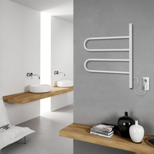 Электрический полотенцесушитель Vimarr Kaskad PSNkVMRKe455W 450x500 поворотный с греющим кабелем, белый матовый