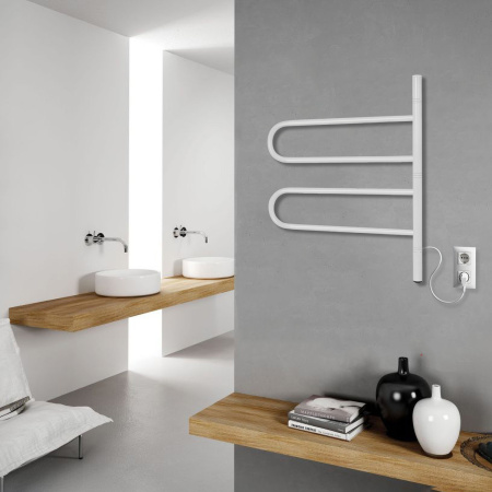 Электрический полотенцесушитель Vimarr Kaskad PSNkVMRKe455W 450x500 поворотный с греющим кабелем, белый матовый