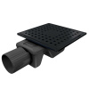 Трап квадратный душевой Vimarr WC-1 515WC131013050 10х10 см черный с рамкой из нержавеющей стали, с горизонтальным выходом D50 мм, решетка черная