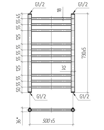 Полотенцесушитель водяной Vimarr Saturn PSV-70SVMRS58BL 500х800 лесенка, с фитингами в комплекте, черный матовый