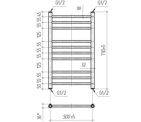 Полотенцесушитель водяной Vimarr Saturn PSV-70SVMRS58Cr 500х800 лесенка, с фитингами в комплекте, хром