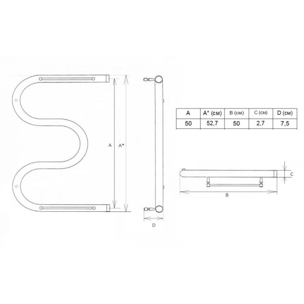 Полотенцесушитель водяной Vimarr 02 5200010255200 500х500 белый, с полкой