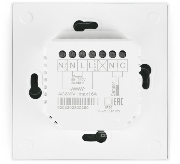 540TM1059-1051 Терморегулятор Vimarr (белый) WIFI сенсорный программируемый с ЖК дисплеем и двумя датчиками/до 3,5 кВт (встраиваемый) 540TM1059-1051