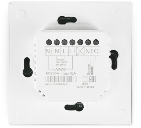 540TM1059-1051 Терморегулятор Vimarr (белый) WIFI сенсорный программируемый с ЖК дисплеем и двумя датчиками/до 3,5 кВт (встраиваемый) 540TM1059-1051