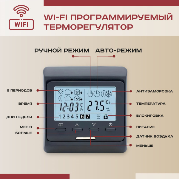 Теплый пол Vimarr W 540W1800KM12.0-M1-32 12 м2 1800 Вт с черным WiFi программируемым терморегулятором Теплый пол Vimarr W 540W1800KM12.0-M1-32 12 м2 1800 Вт с черным WiFi программируемым терморегулятором