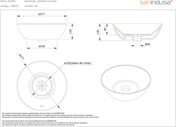 Раковина накладная Sanindusa Sanlife 136379004 38 см