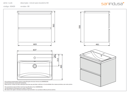 Тумба под раковину 63x47 Sanindusa Look 6342000, белая