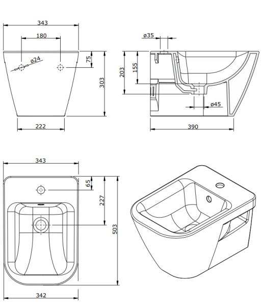 Биде подвесное Sanindusa Look 134450004