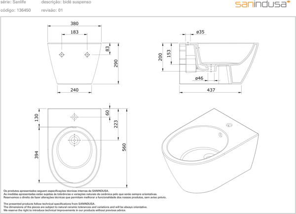 Биде подвесное Sanindusa Sanlife 136450004