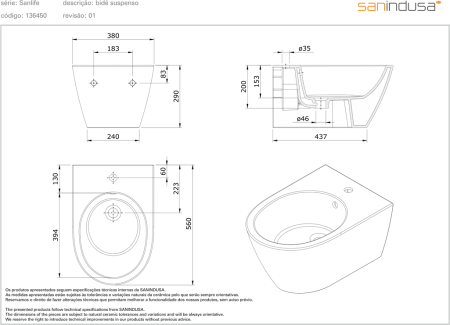 Биде подвесное Sanindusa Sanlife 136450004
