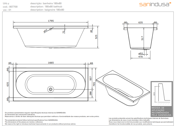 Ванна акриловая Sanindusa Urb.y 180х80 8077000000