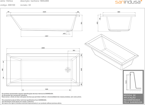 Ванна акриловая Sanindusa Vertice 180x80 8061000000