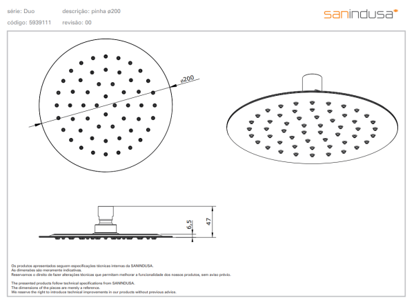 Верхний душ 200 mm Sanindusa Duo 5939111 Верхний душ 200 mm Sanindusa Duo 5939111
