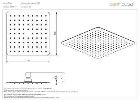 Верхний душ 200x200 Sanindusa Plan 5809111 Верхний душ 200x200 Sanindusa Plan 5809111