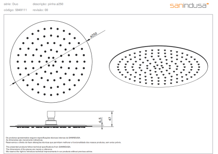 Верхний душ 250 mm Sanindusa Duo 5949111