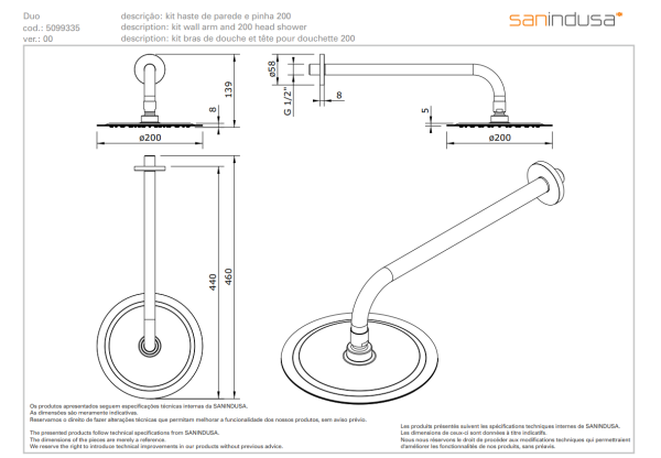 Верхний душ Sanindusa Duo 200 mm 509933511 Верхний душ Sanindusa Duo 200 mm 509933511