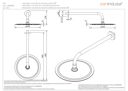 Верхний душ Sanindusa Duo 250 mm 509943511