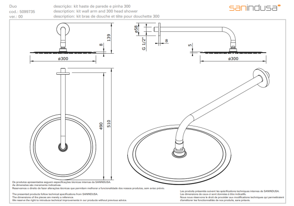 Верхний душ Sanindusa Duo 300 mm 509973511 Верхний душ Sanindusa Duo 300 mm 509973511